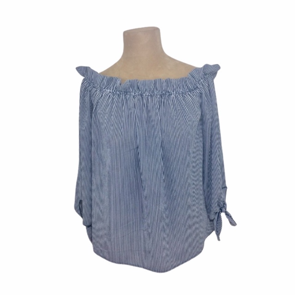 Emetla Off the shoulder blue & white stripe Small NWOT